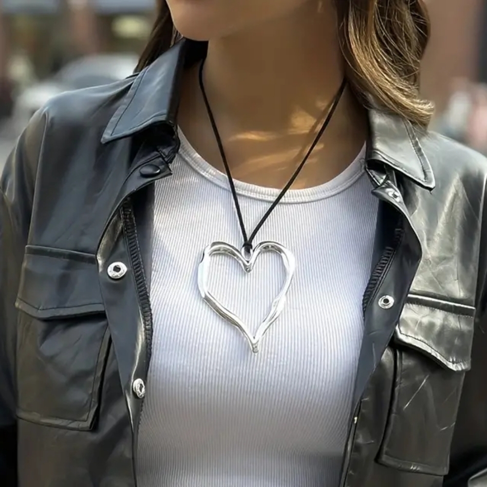 Oversized Exaggerated Silver Heart statement necklace